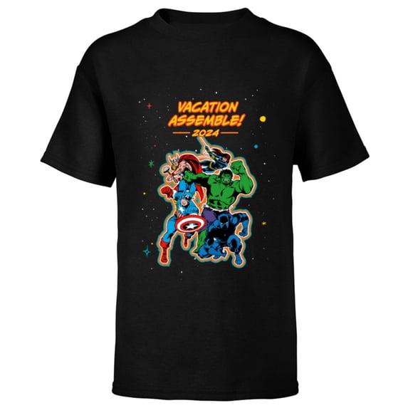 Marvel Avengers Group Trip Matching Vacation Assemble 2024 - Short Sleeve T-Shirt for Kids - Customized-Black