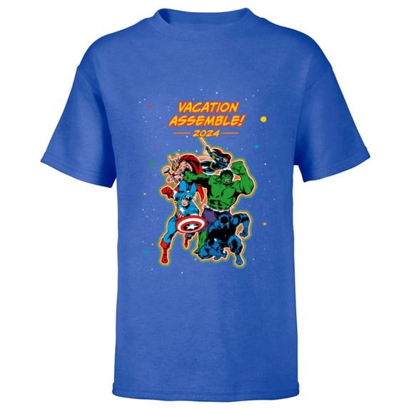 Marvel Avengers Group Trip Matching Vacation Assemble 2024 - Short Sleeve T-Shirt for Kids - Customized-Royal