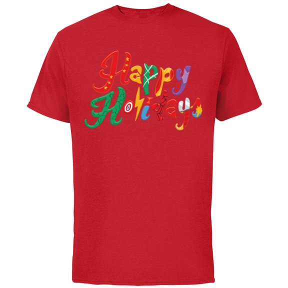 Marvel Avengers Happy Holidays Standard - Short Sleeve Cotton T-Shirt for Adults - Customized-Red