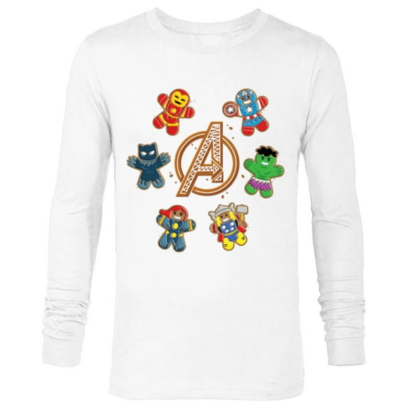 Marvel Avengers Holiday Christmas Gingerbread People & Logo - Long Sleeve T-Shirt for Men - Customized-White