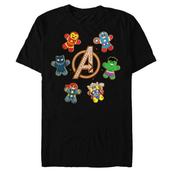 Marvel Avengers Holiday Christmas Gingerbread People & Logo - Short Sleeve Blended T-Shirt for Adults - Customized-Black
