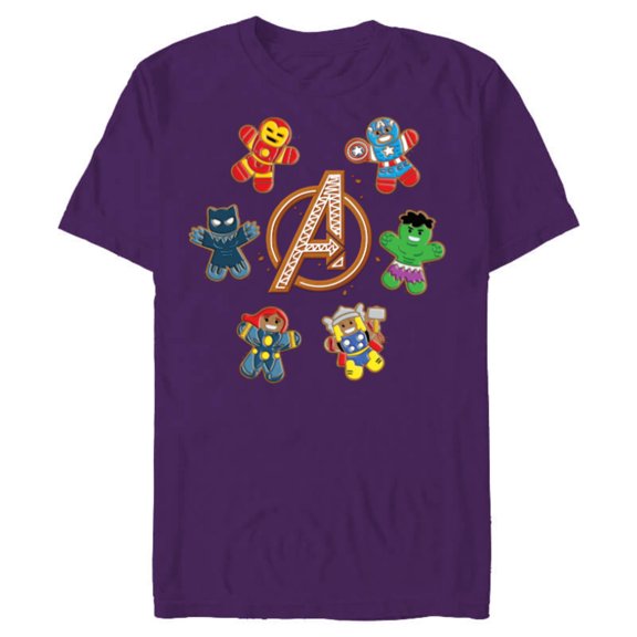 Marvel Avengers Holiday Christmas Gingerbread People & Logo - Short Sleeve Blended T-Shirt for Adults - Customized-Purple