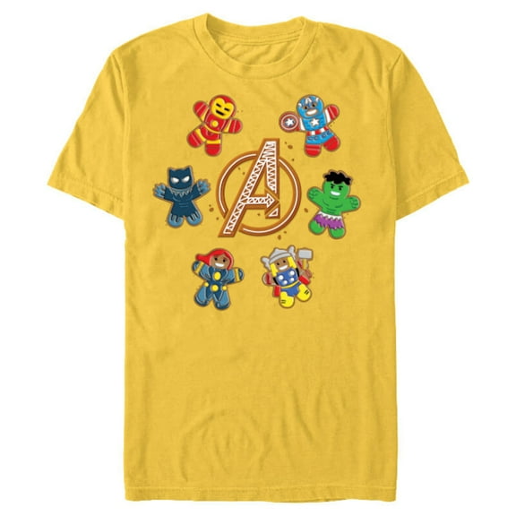 Marvel Avengers Holiday Christmas Gingerbread People & Logo - Short Sleeve Blended T-Shirt for Adults - Customized-Yellow