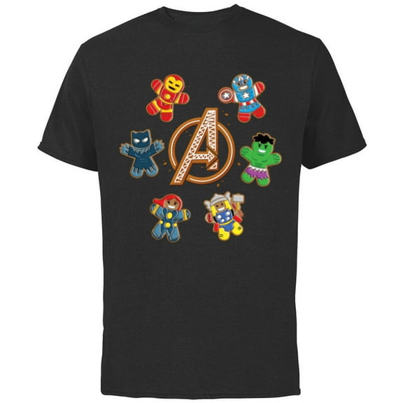 Marvel Avengers Holiday Christmas Gingerbread People & Logo - Short Sleeve Cotton T-Shirt for Adults - Customized-Black