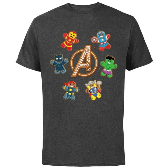 Marvel Avengers Holiday Christmas Gingerbread People & Logo - Short Sleeve Cotton T-Shirt for Adults - Customized-Charcoal