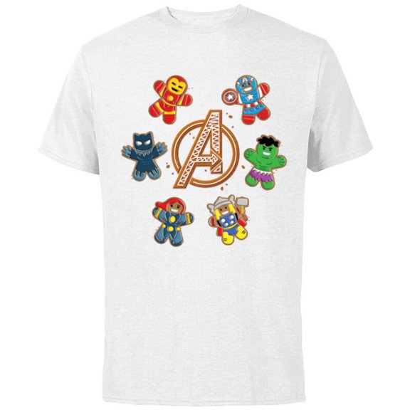 Marvel Avengers Holiday Christmas Gingerbread People & Logo - Short Sleeve Cotton T-Shirt for Adults - Customized-White