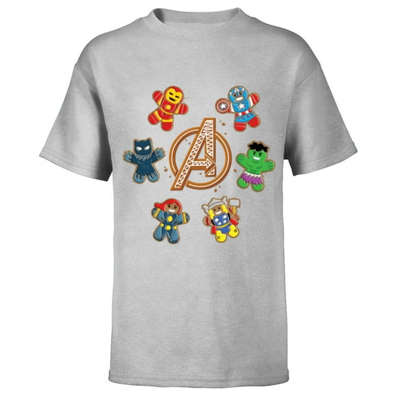 Marvel Avengers Holiday Christmas Gingerbread People & Logo - Short Sleeve T-Shirt for Kids - Customized-Athletic Heather