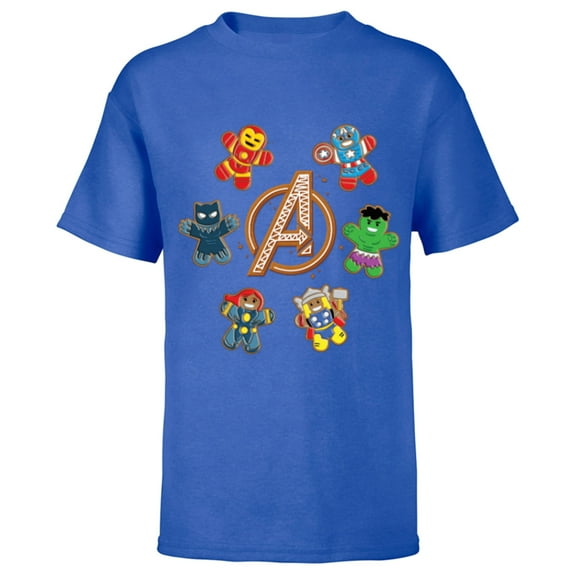 Marvel Avengers Holiday Christmas Gingerbread People & Logo - Short Sleeve T-Shirt for Kids - Customized-Royal