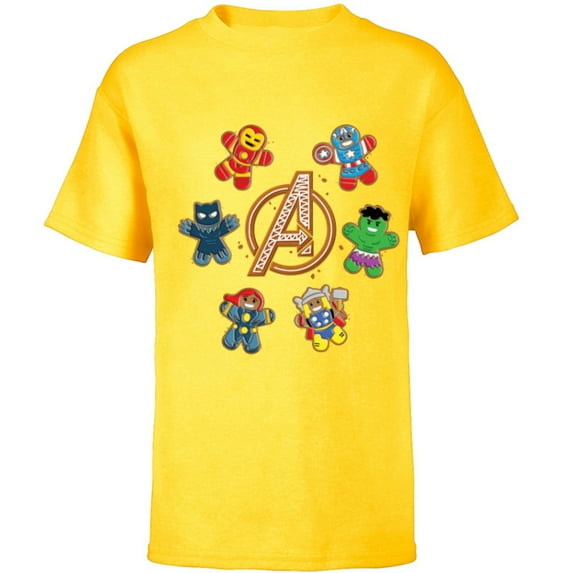 Marvel Avengers Holiday Christmas Gingerbread People & Logo - Short Sleeve T-Shirt for Kids - Customized-Yellow