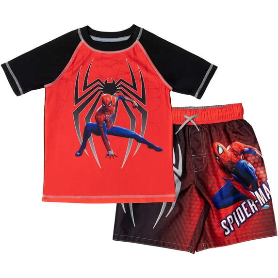 Marvel Avengers Hulk Big Boys Rash Guard and Swim Trunks Outfit Set Black 10-12