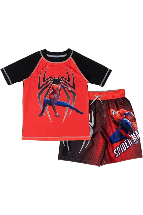 Marvel Avengers Hulk Big Boys Rash Guard and Swim Trunks Outfit Set Black 8