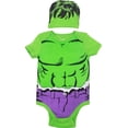 thumbnail image 1 of Marvel Avengers Hulk Infant Baby Boys Cuddly Cosplay Short Sleeve Bodysuit & Hat Green 18 Months, 1 of 4
