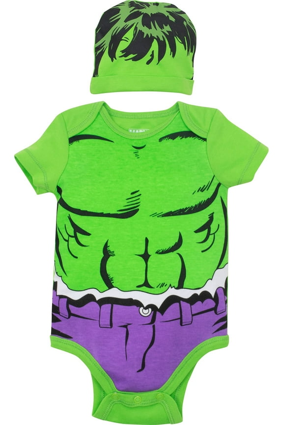 Avengers Hulk Infant Baby Boys Cuddly Cosplay Short Sleeve Bodysuit & Hat Green 6-9 Months