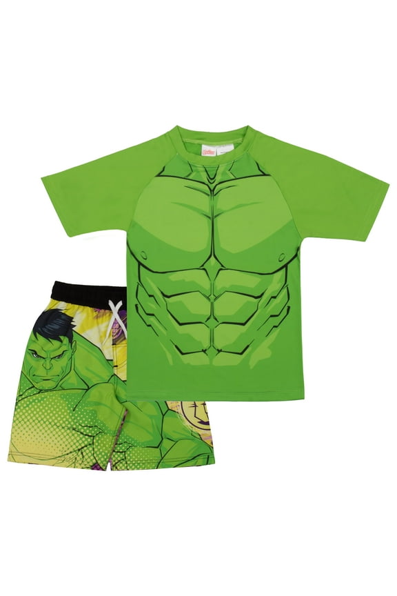 Avengers Hulk Rash Guard & Swim Trunks Swimsuit, Two-Piece Set, Size 7 Years