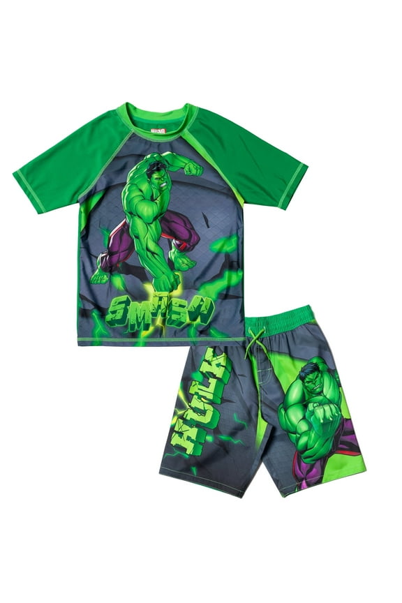 Avengers Hulk Toddler Boys Rash Guard and Swim Trunks Outfit Set Toddler to Big Kid
