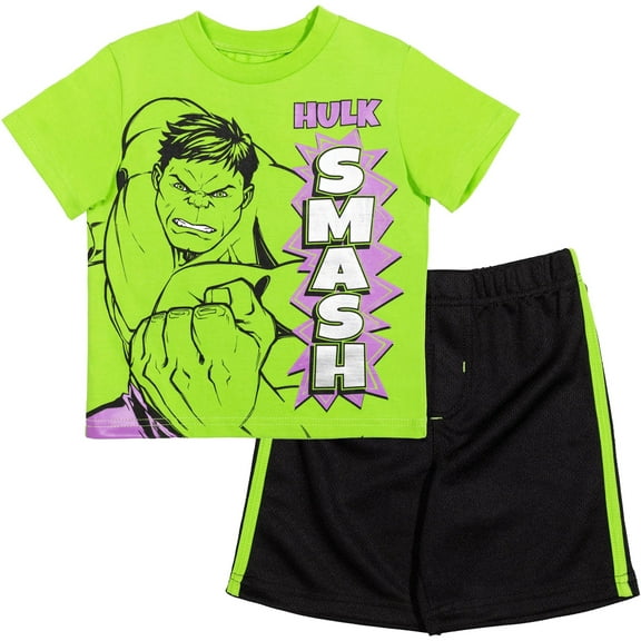Marvel Avengers Hulk Toddler Boys T-Shirt and Mesh Shorts Outfit Set Toddler to Big Kid