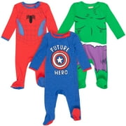 Marvel Avengers Infant Baby Boys 3 Pack Zip-Up Long Sleeve Sleep N' Play Coveralls 24 Months