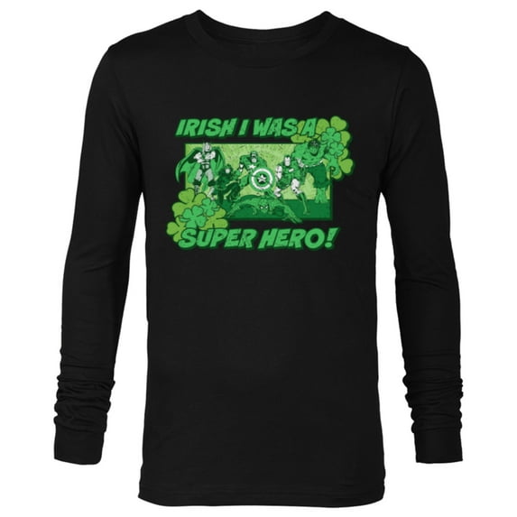 Marvel Avengers Irish I Was a Super Hero St. Patrick’s Day - Long Sleeve T-Shirt for Men - Customized-Black
