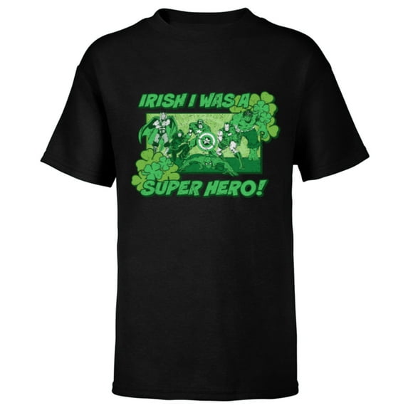 Marvel Avengers Irish I Was a Super Hero St. Patrick’s Day - Short Sleeve T-Shirt for Kids - Customized-Black