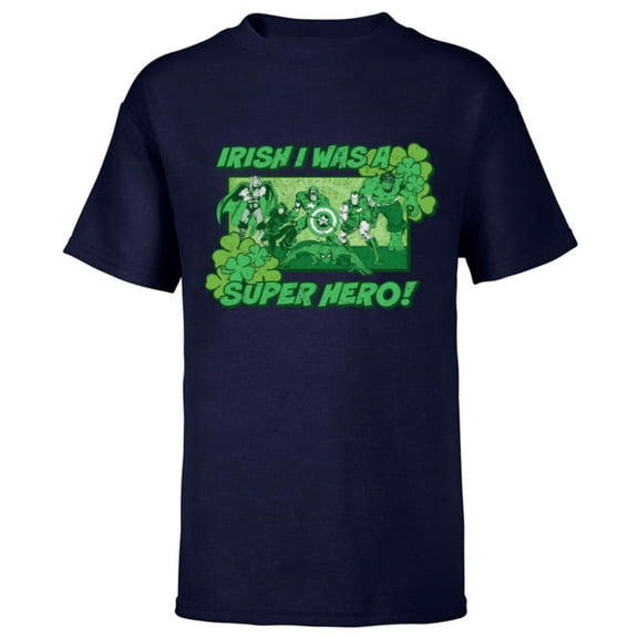 Marvel Avengers Irish I Was a Super Hero St. Patrick’s Day - Short Sleeve T-Shirt for Kids - Customized-Navy