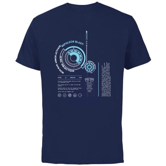 Marvel Avengers Iron Man Armor ARC Reactor Data Readout - Short Sleeve Cotton T-Shirt for Adults - Customized-Navy