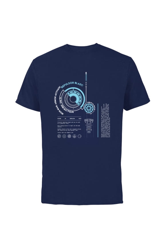 Avengers Iron Man Armor ARC Reactor Data Readout - Short Sleeve Cotton T-Shirt for Adults - Customized-Navy