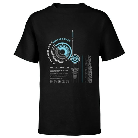 Marvel Avengers Iron Man Armor ARC Reactor Data Readout - Short Sleeve T-Shirt for Kids - Customized-Black