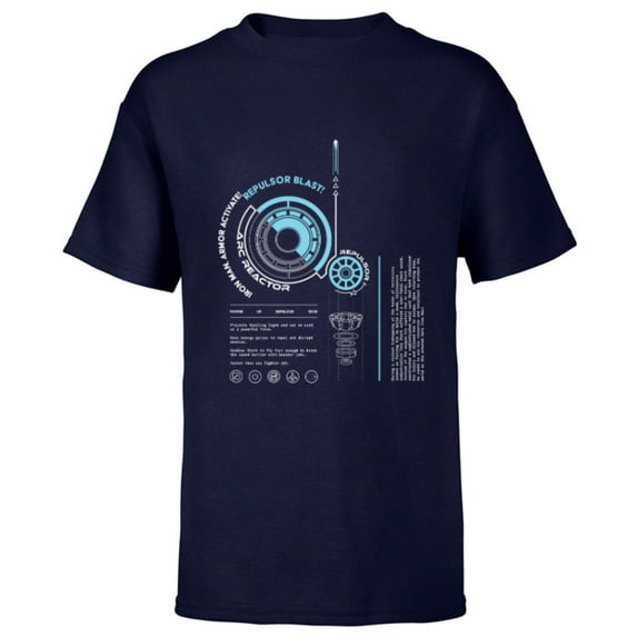 Marvel Avengers Iron Man Armor ARC Reactor Data Readout - Short Sleeve T-Shirt for Kids - Customized-Navy