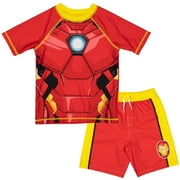 Marvel Avengers Iron Man Big Boys Cosplay Rash Guard and Swim Trunks Outfit Set Toddler to Big Kid