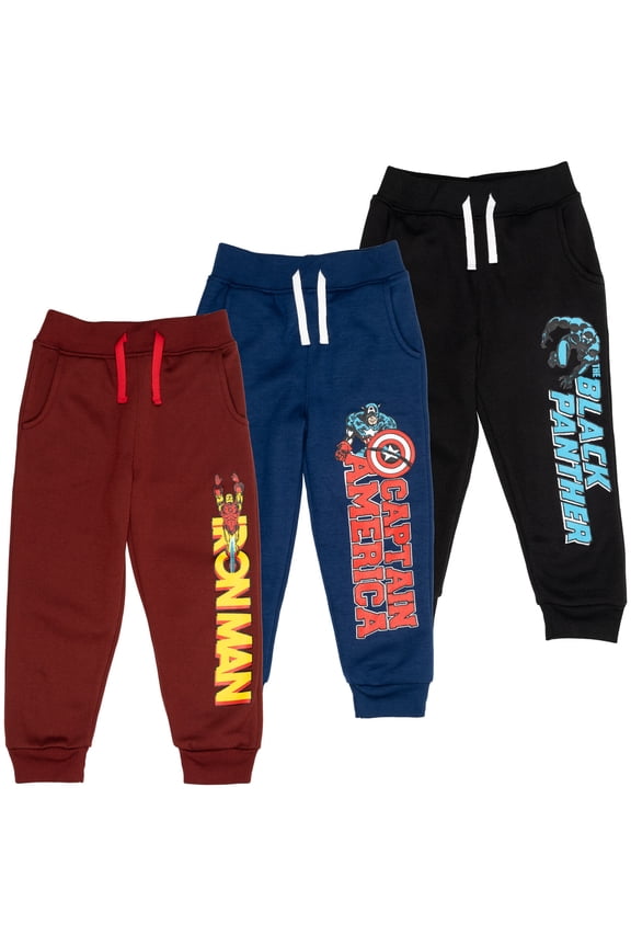 Avengers Iron Man Captain America Black Panther Toddler Boys Fleece 3 Pack Jogger Pants Toddler to Big Kid