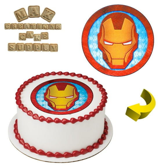 Marvel Avengers Iron Man Logo Edible Cake Topper ~ Can be used on 8", 9" or 10" Cakes