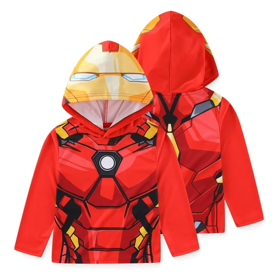 Marvel Avengers Iron Man Long Sleeve Hooded Shirt (Boys), Sizes 4-20