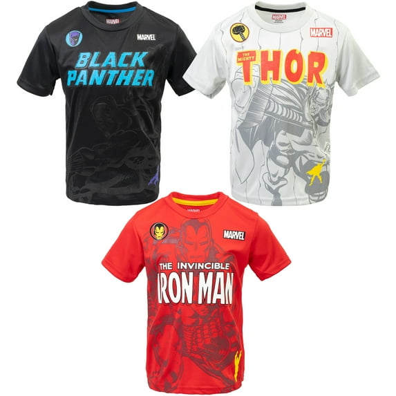 Marvel Avengers Iron Man Thor Black Panther Toddler Boys 3 Pack Athletic T-Shirts Toddler to Big Kid