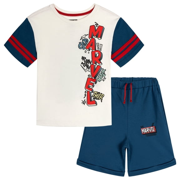 Marvel Avengers Toddler Boys' 2-Piece T-Shirt and Shorts Set Avengers Ivory Navy