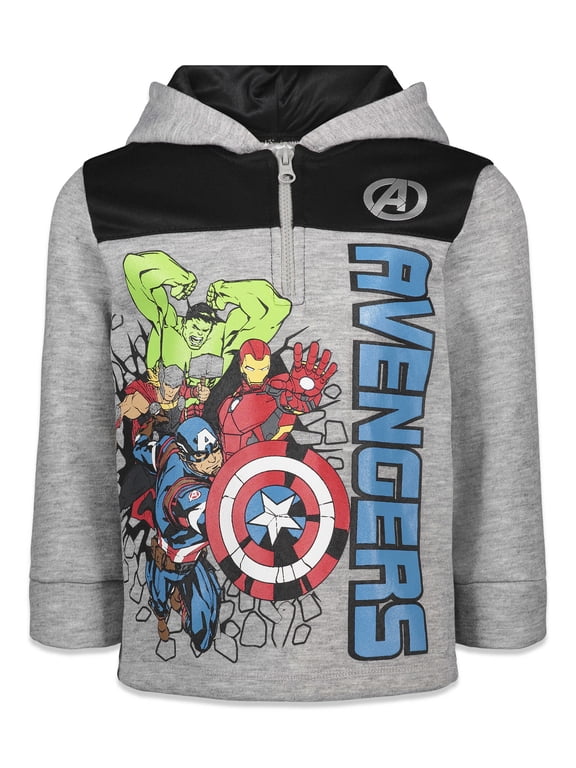 Avengers Little Boys' Fleece Quarter-Zip Hoodie Heather Grey Black