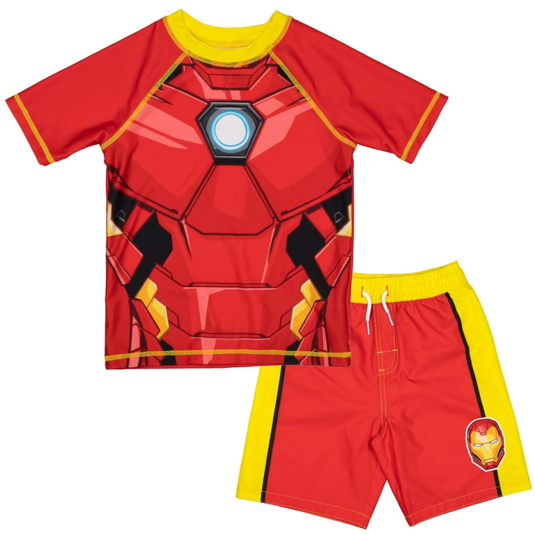 Marvel Avengers Iron Man Rash Guard Bathing Suit Shorts for