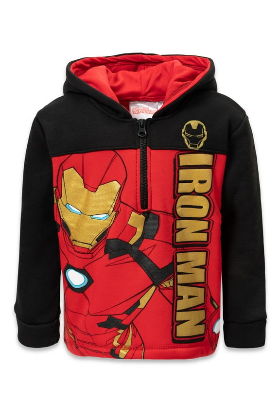Marvel Avengers Iron Man Toddler Boys Fleece Half Zip Hoodie Toddler to Big Kid