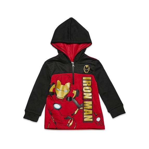 Marvel Avengers Toddler Boys' Fleece Quarter-Zip Hoodie Iron Man Red Black