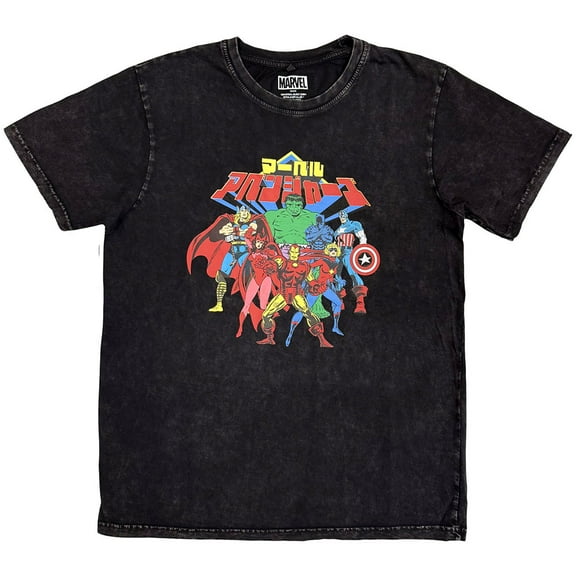 Marvel Comics Unisex Stone Wash T-Shirt Avengers Japanese (Black)
