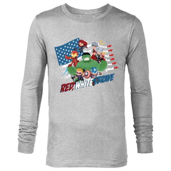 Marvel Avengers Kawaii Red White and Brave 4th of July - Long Sleeve T-Shirt for Men - Customized-Athletic Heather