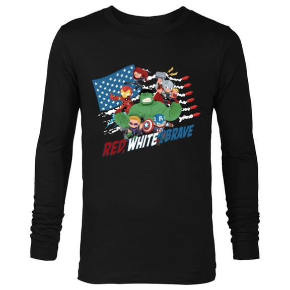Marvel Avengers Kawaii Red White and Brave 4th of July - Long Sleeve T-Shirt for Men - Customized-Black