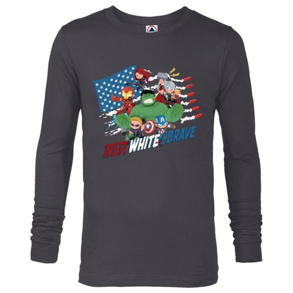 Marvel Avengers Kawaii Red White and Brave 4th of July - Long Sleeve T-Shirt for Men - Customized-Charcoal Heather