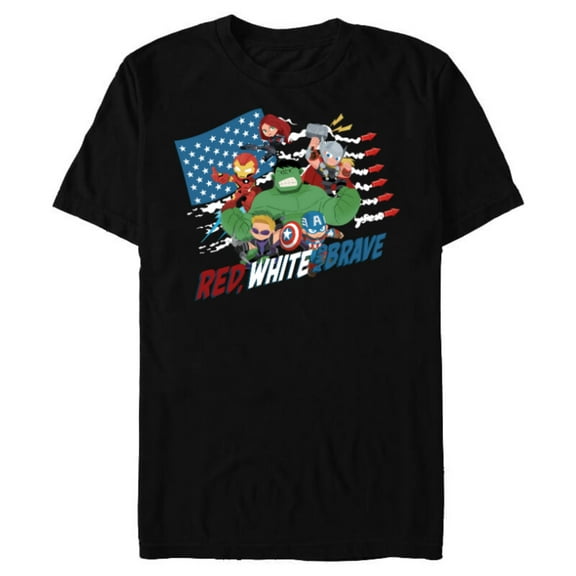 Marvel Avengers Kawaii Red White and Brave 4th of July - Short Sleeve Blended T-Shirt for Adults - Customized-Black