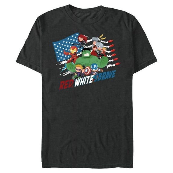 Marvel Avengers Kawaii Red White and Brave 4th of July - Short Sleeve Blended T-Shirt for Adults - Customized-Dark Heather
