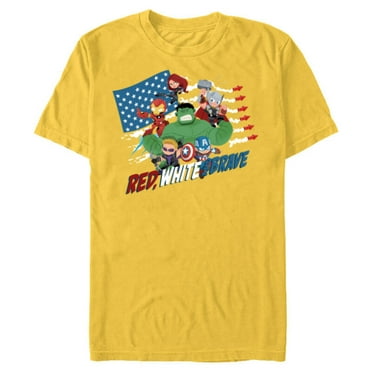 Marvel Avengers Kawaii Red White and Brave 4th of July - Short Sleeve Blended T-Shirt for Adults - Customized-Yellow