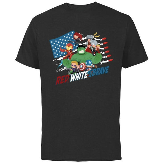 Marvel Avengers Kawaii Red White and Brave 4th of July - Short Sleeve Cotton T-Shirt for Adults - Customized-Black