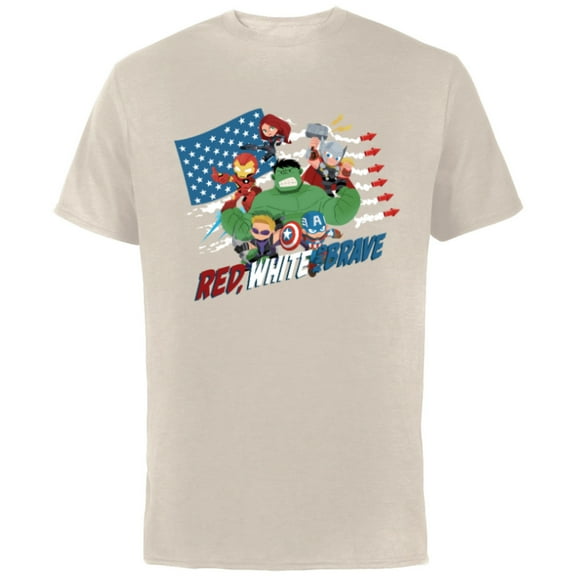 Marvel Avengers Kawaii Red White and Brave 4th of July - Short Sleeve Cotton T-Shirt for Adults - Customized-Natural