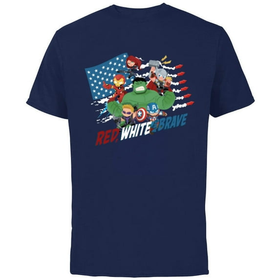 Marvel Avengers Kawaii Red White and Brave 4th of July - Short Sleeve Cotton T-Shirt for Adults - Customized-Navy