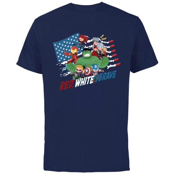 Marvel Avengers Kawaii Red White and Brave 4th of July - Short Sleeve Cotton T-Shirt for Adults - Customized-Navy
