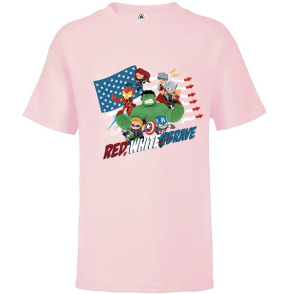 Marvel Avengers Kawaii Red White and Brave 4th of July - Short Sleeve T-Shirt for Kids - Customized-Soft Pink